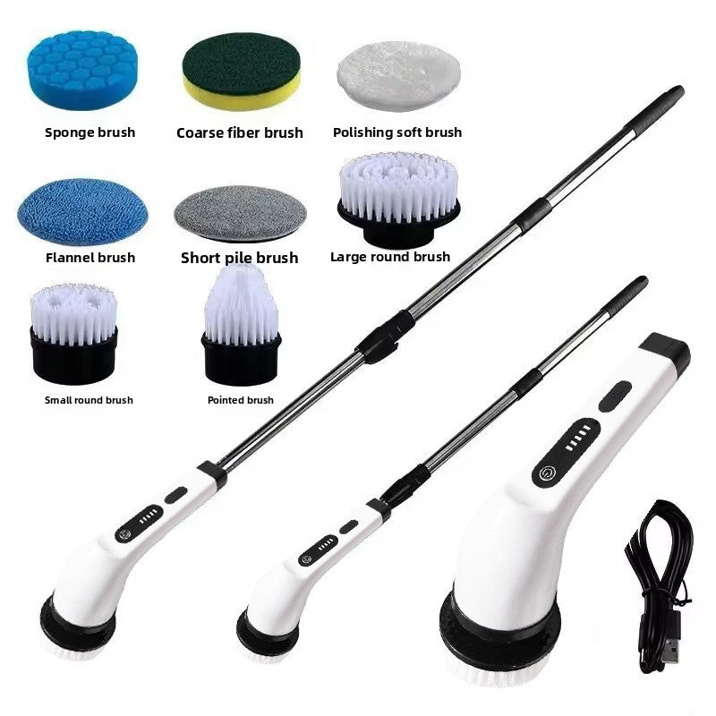 Long-handled floor scrubber